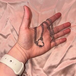 Grunge Silver Heart Pendant Chain Link Choker Necklace